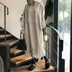 Lace Trim Plus Size Long Hoodie Dress