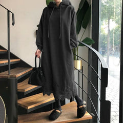 Lace Trim Plus Size Long Hoodie Dress