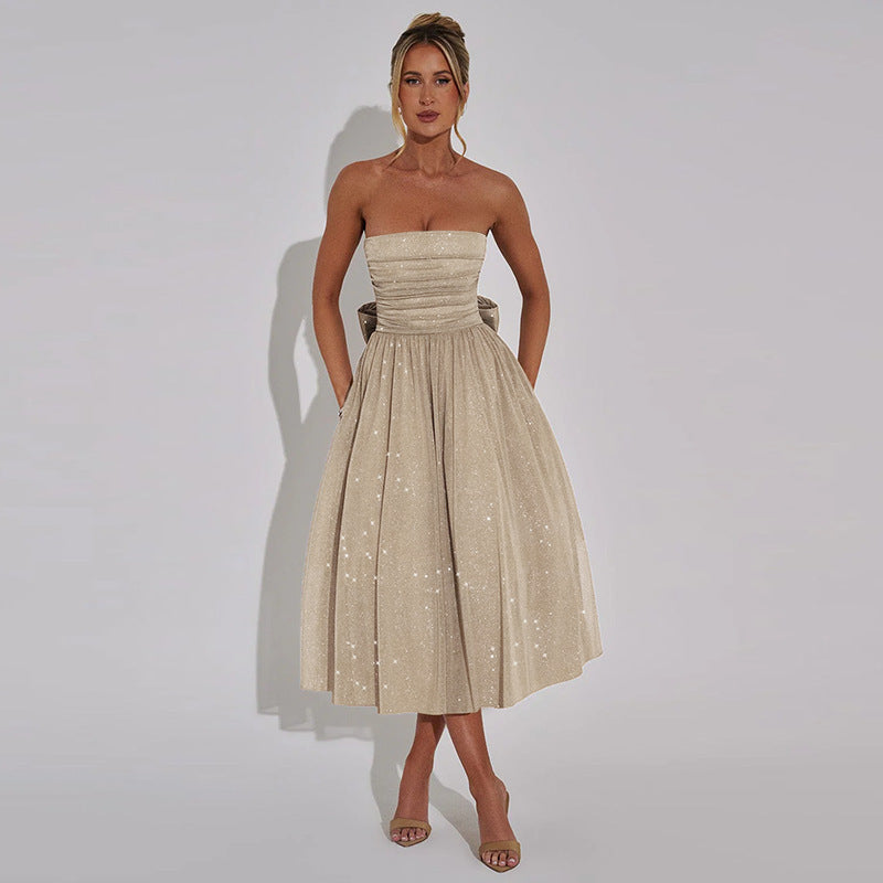 Summer Elegant Sweet And Spicy Solid Color Tube Top Off-shoulder Dress