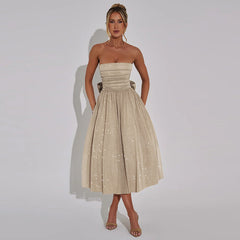 Summer Elegant Sweet And Spicy Solid Color Tube Top Off-shoulder Dress