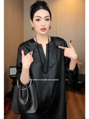 Spring And Autumn New Season Elegant Loose Slim Solid Color Dress