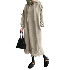 Lace Trim Plus Size Long Hoodie Dress