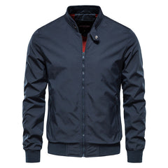 Men's Zip-up Jacket With Pockets Casual Solid Stand Collar Long Sleeve Top Outwear Clothing
