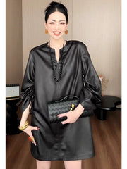 Spring And Autumn New Season Elegant Loose Slim Solid Color Dress